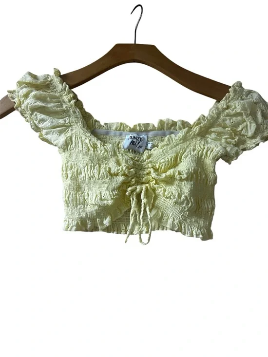 Princess Polly Butter Yellow Eyelet Ruched Crop Top - Picture 2 of 4